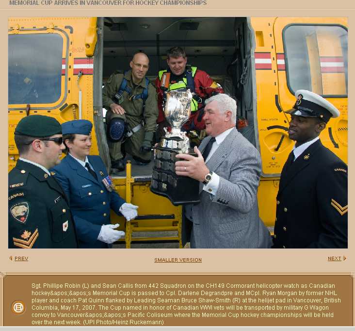 Pat Quinn with Memorial Cup (after WW1 Sportsmen who were lost) in 2007 at Vancouver